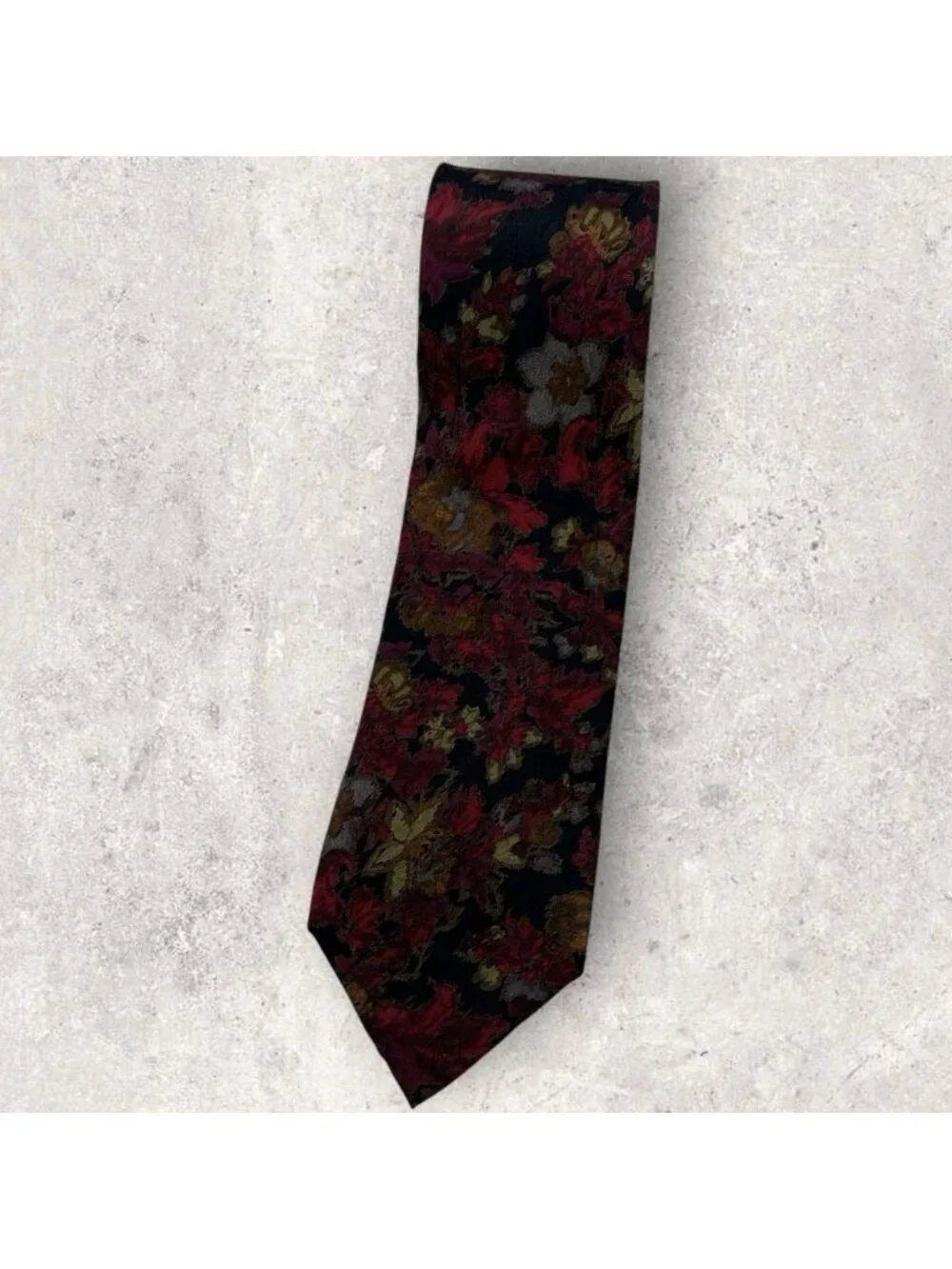 ERMENEGILDO ZEGNA Silk Tie ITALY Black Burgundy Beige Floral W:3.5